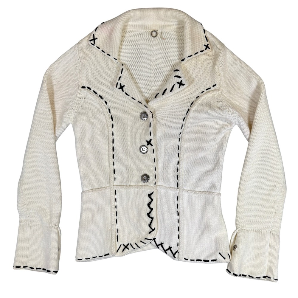 One Girl Who Cream Knit Whipstitch Cardigan Sweater Large